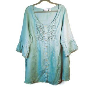 Soft Surroundings Crochet Pintuck Bell Sleeve Tunic XL